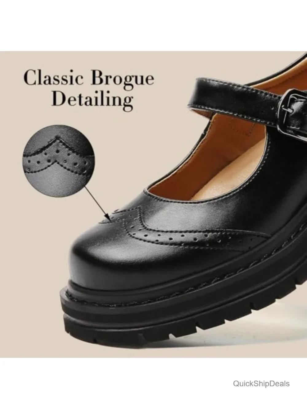 Women's Mary Jane Oxford Platform Chunky Heel Faux Leather Buckle Shoes